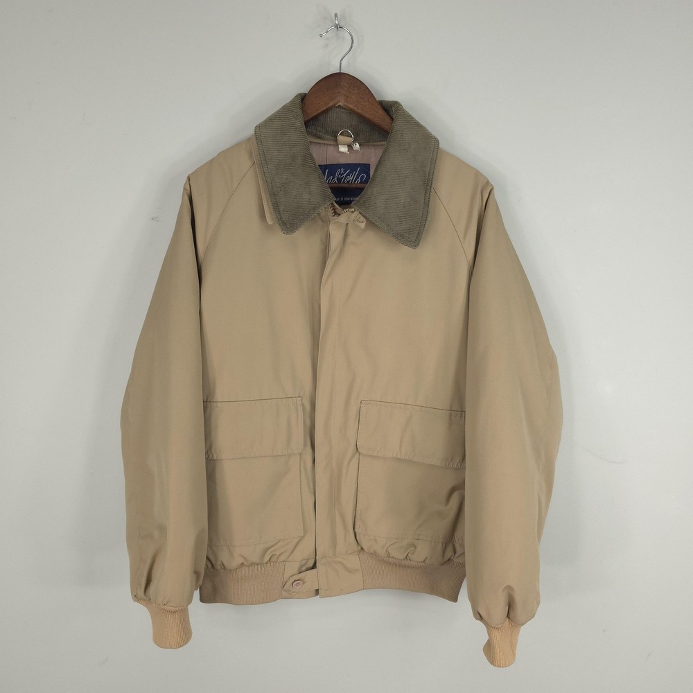 Vintage Lord & Taylor Jacket Mens Medium Beige Corduroy Lined Bomber Hong Kong